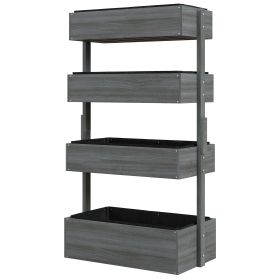 4-Tier Wooden Garden Box, Self-Draining, Fabric Bottom, Tiered Save Space, Planter Box for Flowers, Vegetables, Herbs, Gray
