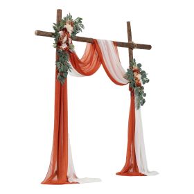 Artificial Wedding Arch Flowers Kit, Orange Wedding Arch Flowers with Drapes Kit (Pack of 4) - 2 Pcs Floral Arrangement, 2 Pcs Sheer Drapes
