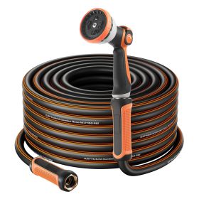 Garden Hose, 200 ft 5/8" Heavy Duty Rubber Water Hose with 10 Mode Nozzle, 150PSI Working & 600PSI Burst