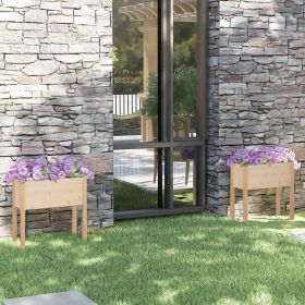 Garden Planter Set of 2 Natural Wood Solid Pinewood Standard