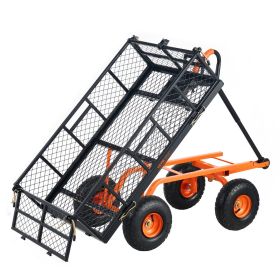 Garden Cart, Sturdy Metal Utility Wagon with Simple Assembly, Versatile Dump Cart with Dual-Function Handle, Wheelbarrow with 400 lbs Load Capaci