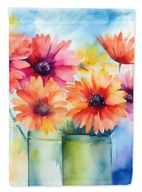 Gerbera Daisies in Watercolor House Flag Large Porch Sleeve Pole Decorative Outside Yard Banner Artwork Wall Hanging, Polyester, House Size