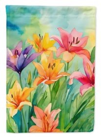 Lilies in Watercolor House Flag Large Porch Sleeve Pole Decorative Outside Yard Banner Artwork Wall Hanging, Polyester, House Size, Multicolor