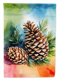Maine White Pine Cone and Tassels in Watercolor House Flag Large Porch Sleeve Pole Decorative Outside Yard Banner Artwork Wall Hanging, Polyester