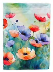 Anemones in Watercolor House Flag Large Porch Sleeve Pole Decorative Outside Yard Banner Artwork Wall Hanging, Polyester, House Size, Multicolor