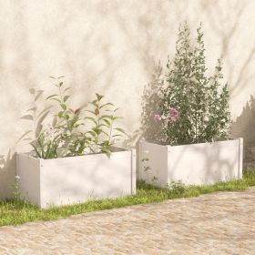 Garden Planter Set of 2 White Solid pinewood Medium Durable