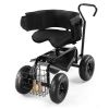 Rolling Garden Cart with Cushioned Backrest & Seat, Outdoor Gardening Stool for Planting