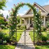 87 inch Tall Garden Arch with Gate Planter Shelves Climbing Trellises