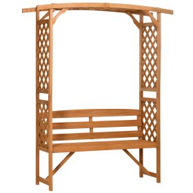 Outsunny Patio Garden Bench Arbor Arch with Pergola and 2 Trellises, 3 Seat Natural Wooden Outdoor Bench for Grape Vines & Climbing Plants (Color: as Pic)